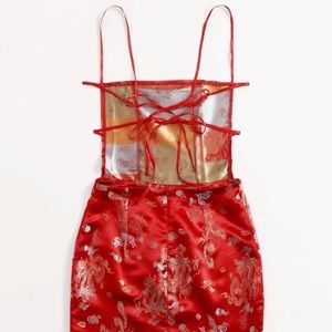SHEIN Chinese Dragon & Phoenix Print Tie Back Cami Dress